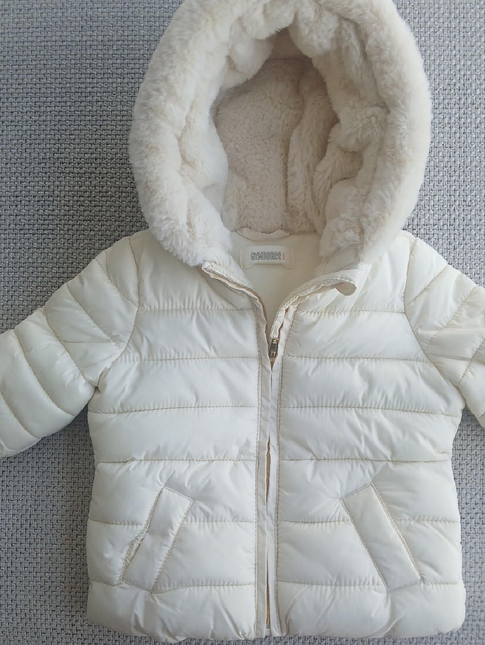 Gymboree Cream Puffer Jacket with Faux Fur Hood